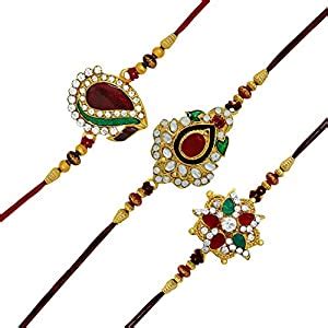 Buy Mahi Combo of 3 Gold Plated Marvellous Rakhis (Kalava) with Crystal ...