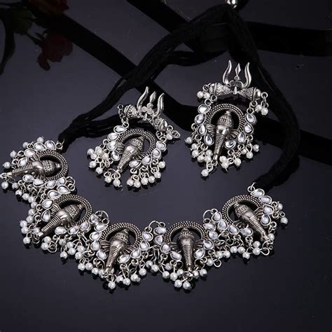 Bevy Pearls Oxidised Plated Choker Necklace Set – JewelEMarket