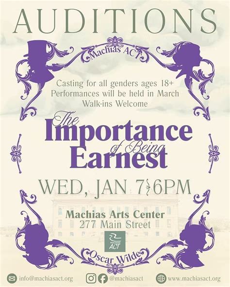 Auditions - The Importance of Being Earnest, 277 Main St, Machias, ME ...