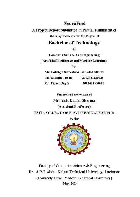 Major Project Report (Sample) - NeuroFind A Project Report Submitted in ...