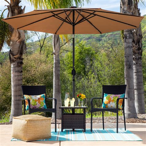 Outdoor Wicker Patio Umbrella Stand Table Accent Furniture w/ Steel Fr ...