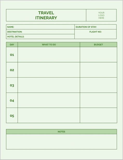 Free Simple Travel Itinerary Template for Google Docs