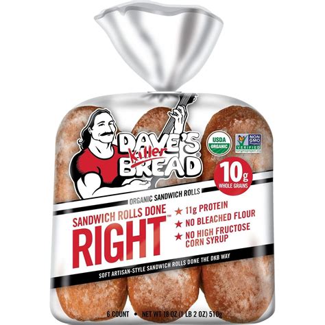 Dave's Killer Bread 10g Protein Organic White Bread Sandwich Rolls Done ...
