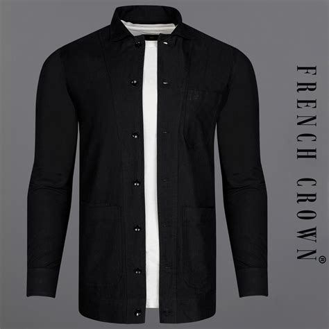 Jade Black Casual Textured Premium Cotton Shackets / Overshirt For Men ...