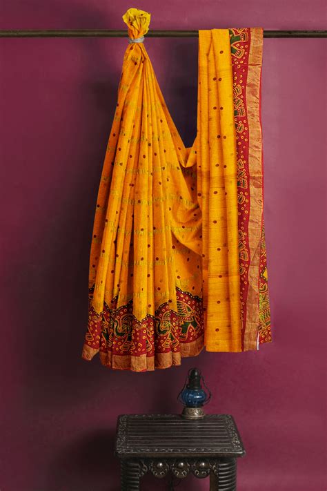 Pure Cotton Gathchola Saree In Elephant Print – AtoZSaree