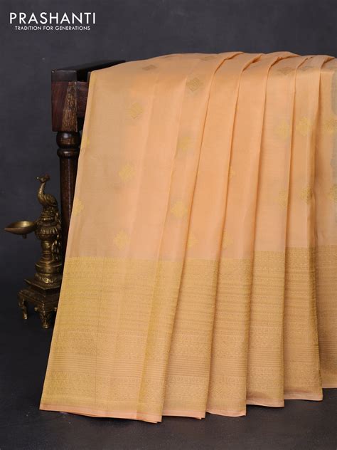 Kanchipuram silk saree sandal and bottle green with zari woven buttas ...