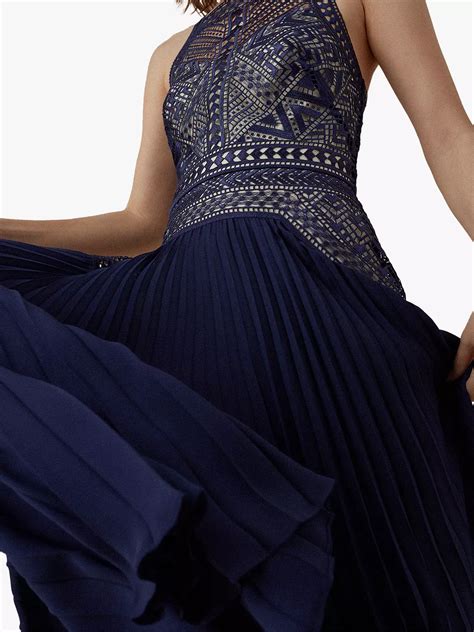 Karen Millen Pleated Lace Maxi Dress, Navy at John Lewis & Partners