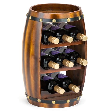 Barrel Wine Rack Wooden Free Standing 8 Bottle Storage Holder H50cm ...