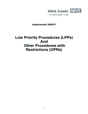 Fillable Online westsussex nhs Low Priority Procedures LPPs And Other ...