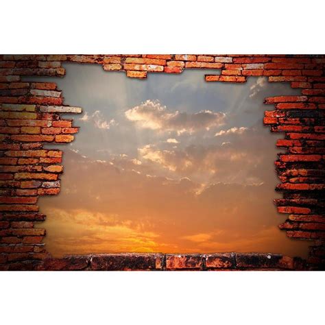 Brick Wall With Hole Revealing Sunset Sky Canvas Painting Synthetic ...