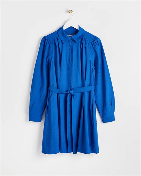 Textured Blue Mini Shirt Dress | Oliver Bonas