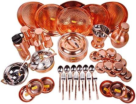 SHIV SHAKTI ARTS Pure Copper Solid Dinner Set- 51 Pieces- Designer ...