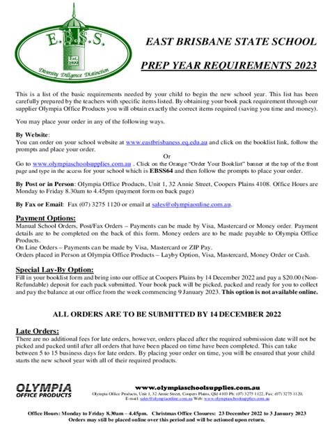 Fillable Online Enrolling at our school - East Brisbane State School ...