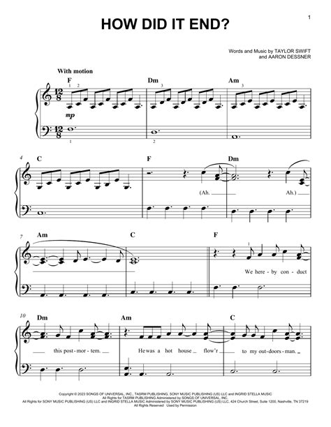 How Did It End? by Taylor Swift Sheet Music for Easy Piano at Sheet ...