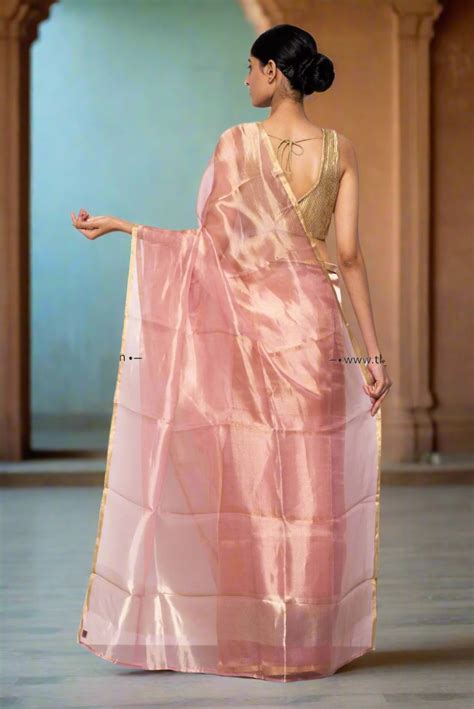 Handwoven Rose Pink Tissue Organza Saree