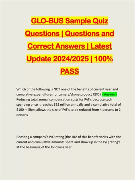 GLO-BUS SAMPLE QUIZ ACTUAL 2025/2026 QUESTIONS AND 100% CORRECT ANSWERS ...