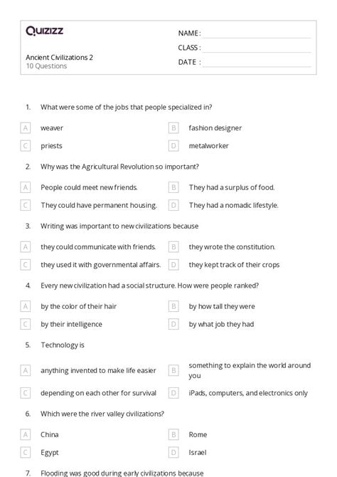 50+ ancient civilizations worksheets on Quizizz | Free & Printable