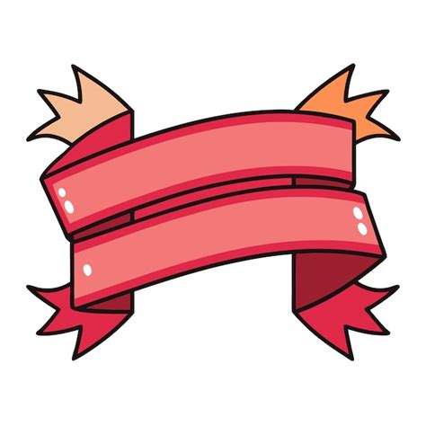 Cartoon red ribbon with orange side ribbons and star accents on white ...