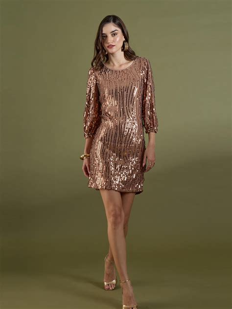 Buy Karina Sequin Above Knee Length Dress-Bronze Color | Dresses for ...