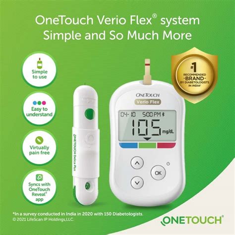 Buy ONETOUCH VERIO FLEX GLUCOMETER WITH 10 FREE STRIPS Online & Get ...