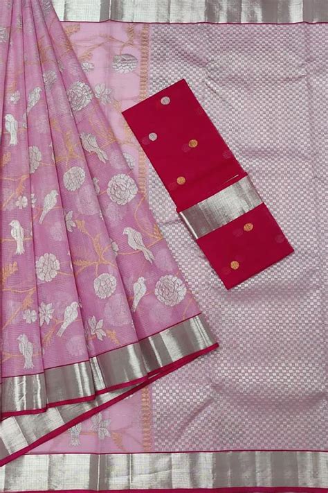 Exquisite Pink Handloom Kota Doria Saree with Real Zari - Shop Now!
