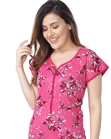 Buy PIU Women's Cotton Printed Front Zipper Ankle Length Nighty (Red ...