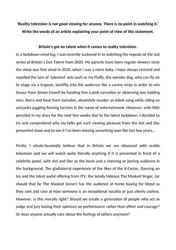 Image result for Paper 2 Question 5 Article