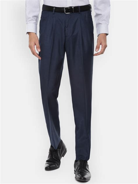 Buy Van Heusen Men Navy Blue Pleated Trousers - Trousers for Men ...