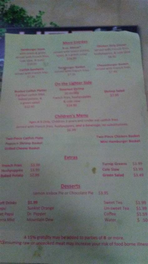 Menu at Jerry's Catfish House restaurant, Florence