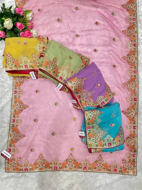 BS-REVATI Vari Chiffon saree with heavy multi thread work with peacock ...