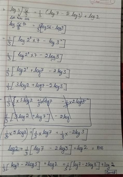 Prove that : log 3√56÷9 = 1/3( log 7 - 2log 3) + log 2 - Brainly.in