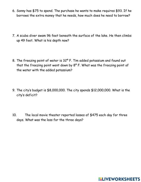 Image result for Integer Word Problems PDF