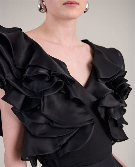 NATALENA Black Organza Blouse With Flounced Sleeves: Women's Luxury ...