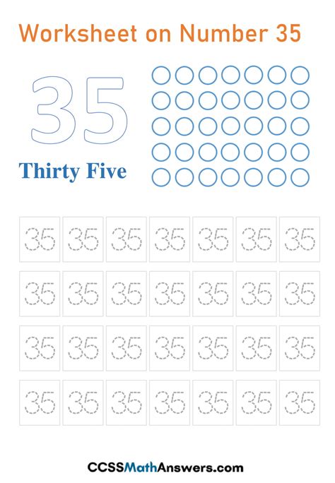 Worksheet on Number 35 | Free Printable Tracing, Counting, Recognition ...
