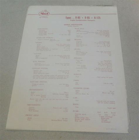 1957 MACK Trucks Fire Apparatus Types B-85,B-95,B-125 Triple Combo ...