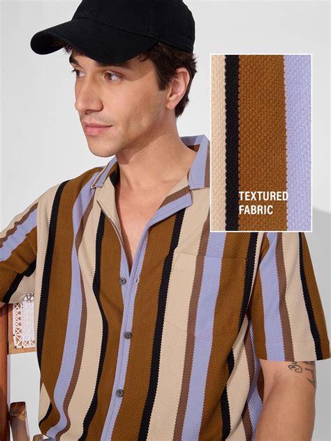 Buy Stripes: Rust, Purple, Yellow Men Knit Shirt Online