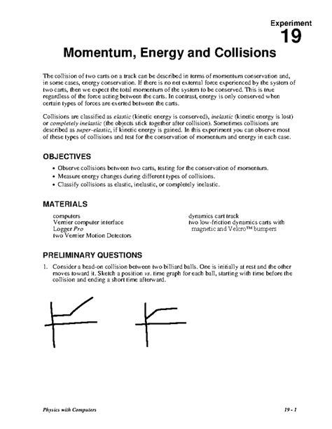 19 Momentum Energy Lab - 19 Physics with Computers 19 - 1 Momentum ...