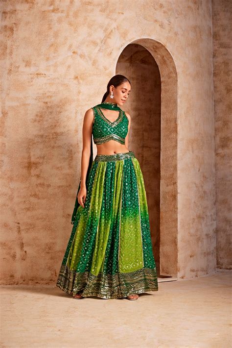 Neerus Women Green Color Crepe Fabric Gharga Set – Neerus India