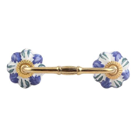Indian-Shelf 1 Pack Ceramic Blue Door Handles Interior Floral Handles ...