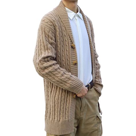 WAENQINLA Mens Long Cardigan Sweater Casual Long Sleeve Shawl Collar ...