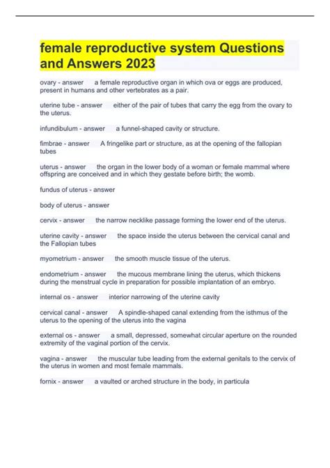 female reproductive system Questions and Answers 2023 - Female reproductive system - Stuvia NL