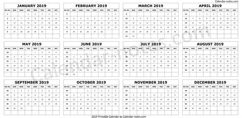 Yearly Calendar With Week Numbers