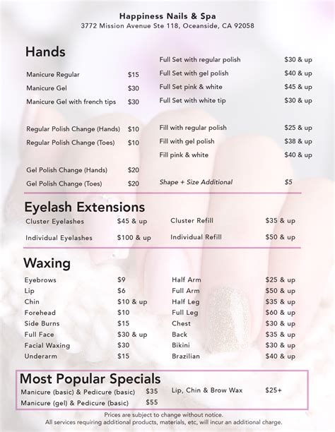Nails Menu - Happiness Nails & Spa