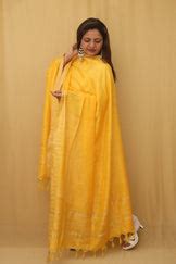 Shop the Exquisite Yellow Bhagalpur Kota Cotton Dupatta with Temple Design