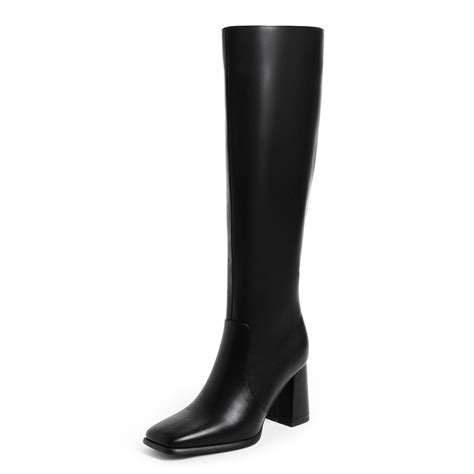 Modatope Black Knee High Boots Women Chunky Heel Square Toe Long Boots ...