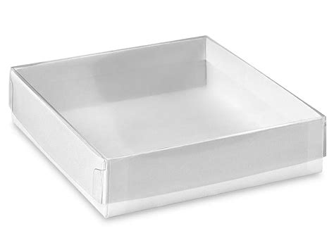 Clear Lid Boxes with White Base - 4 x 4 x 1" S-13198 - ULINE