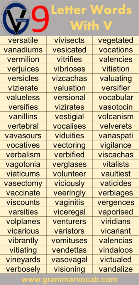 Nine Letter Words Starting With V - GrammarVocab
