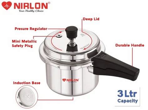 Non Stick Pressure Cooker - Nirlon 3L Supreme Induction Base Outer Lid ...