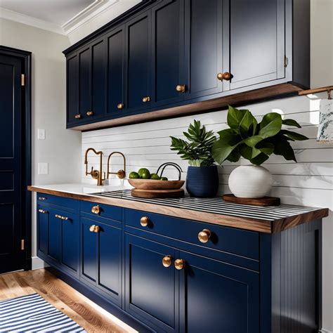 20 Unique Kitchen Styles: Navy Blue Cabinets with Wood Countertops Ideas