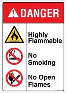 Safety Sign Store Danger: Highly Flammable. No Smoking. No Open Flames ...